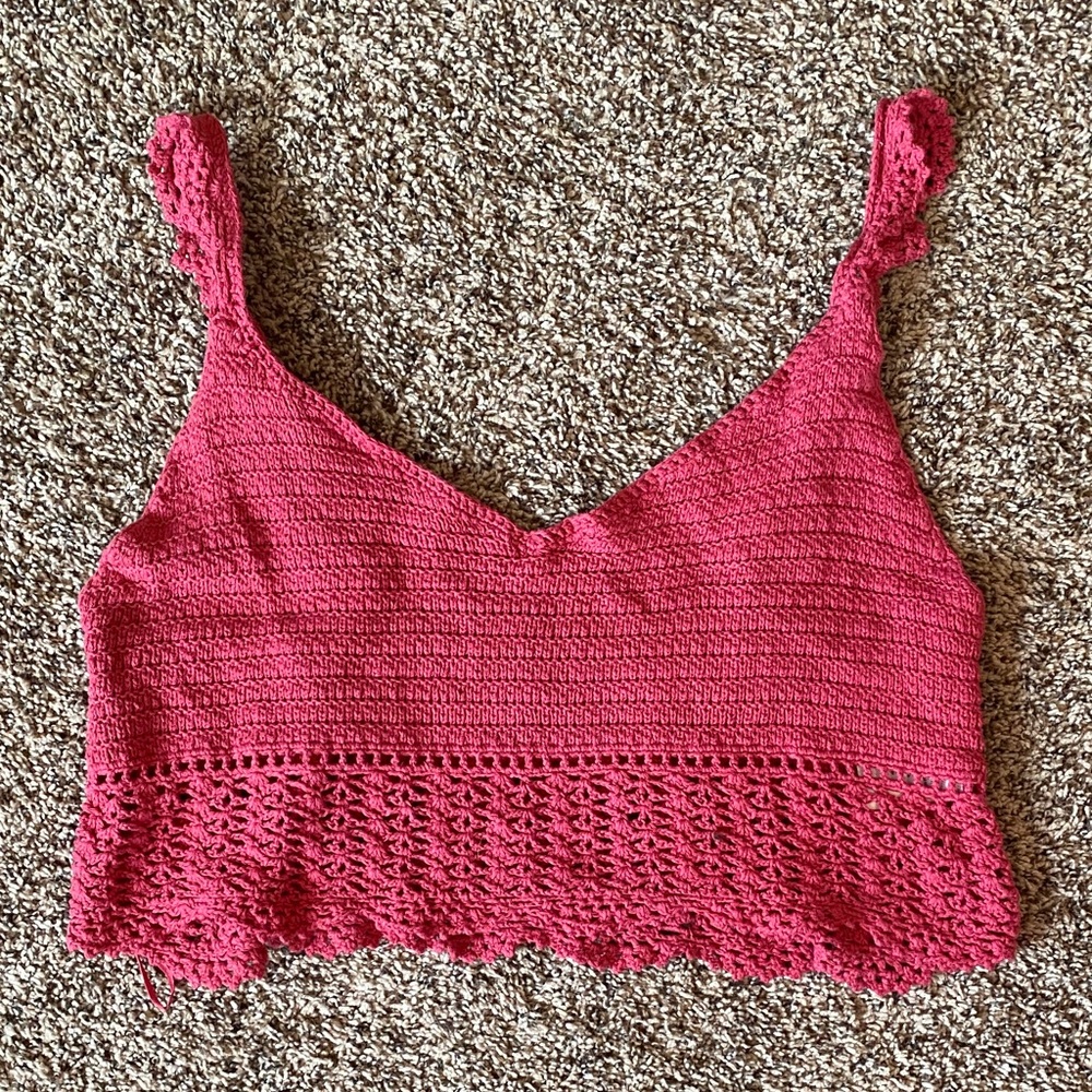 American Eagle Outfitters Raspberry Crochet Crop Top